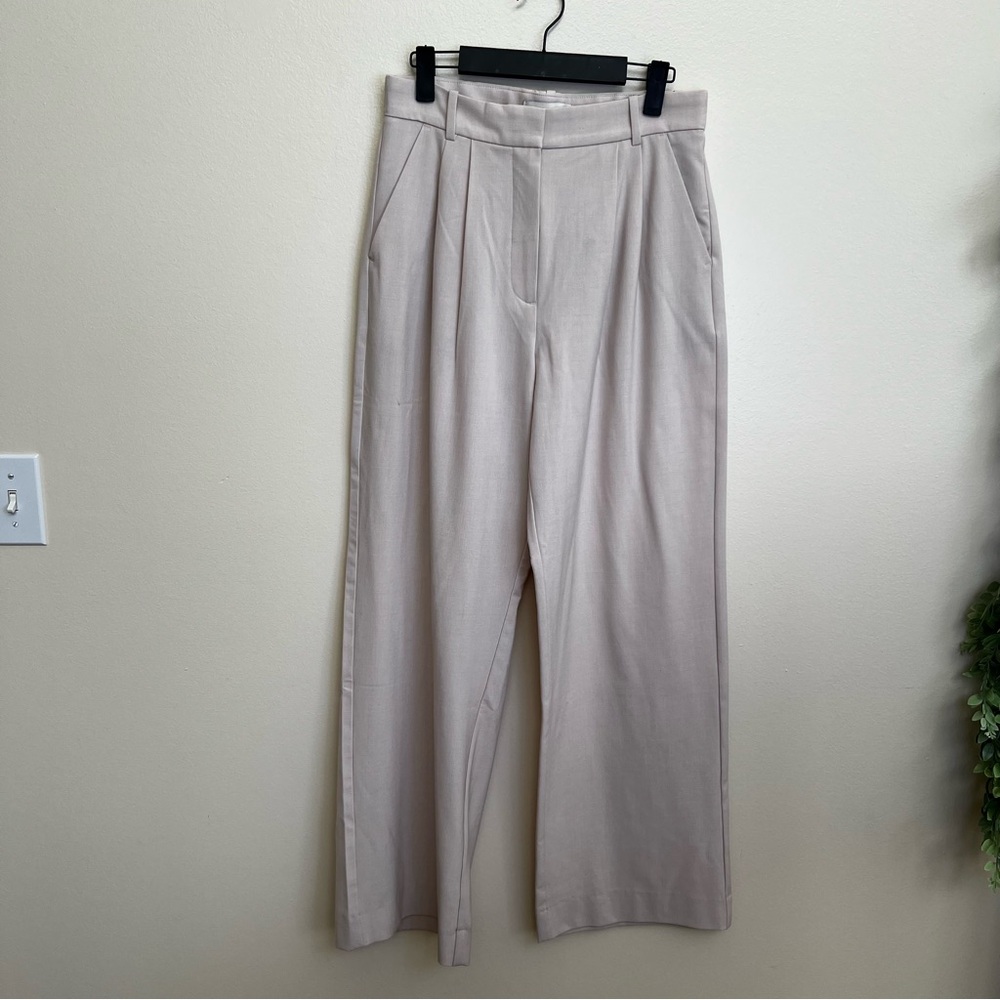 Abercrombie & Fitch Wide Leg Trousers in Light Beige